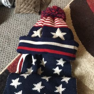Red white and blue matching hat and scarf set